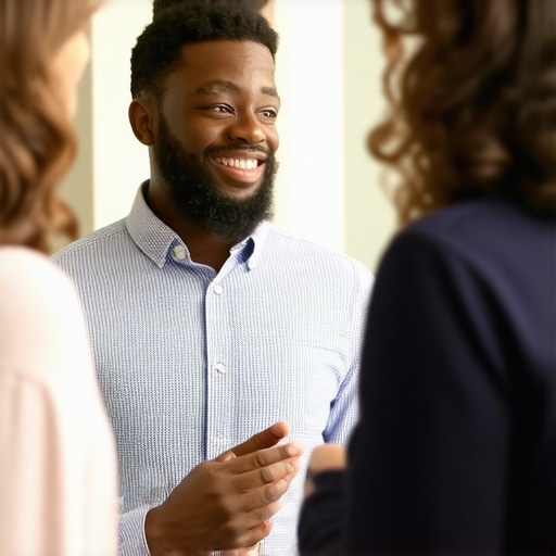 Business owner interacting with community at local event to boost local SEO