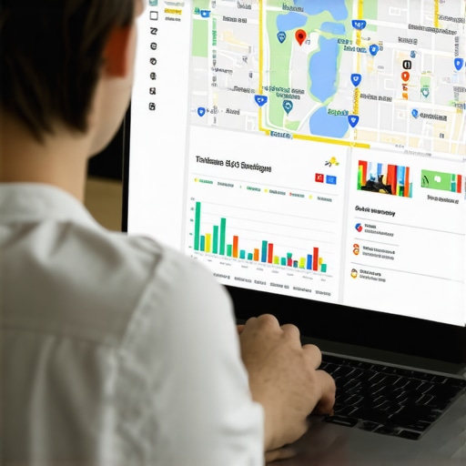 Deep Dive into Local SEO Analytics Person analyzing local SEO data and Google Maps rankings on a laptop screen