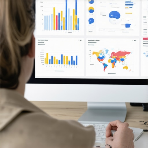Deep Dive into Local SEO Data Analysis Person analyzing local SEO and Google Maps data on a computer, with charts and maps.