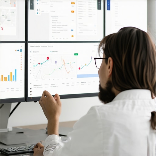 Local SEO Analytics Dashboard Digital marketer reviewing local SEO and Google Maps analytics on a computer screen.