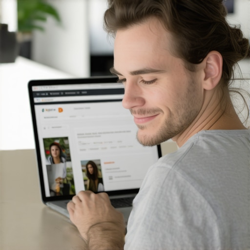 Business owner editing Google My Business profile on laptop showing local search results.