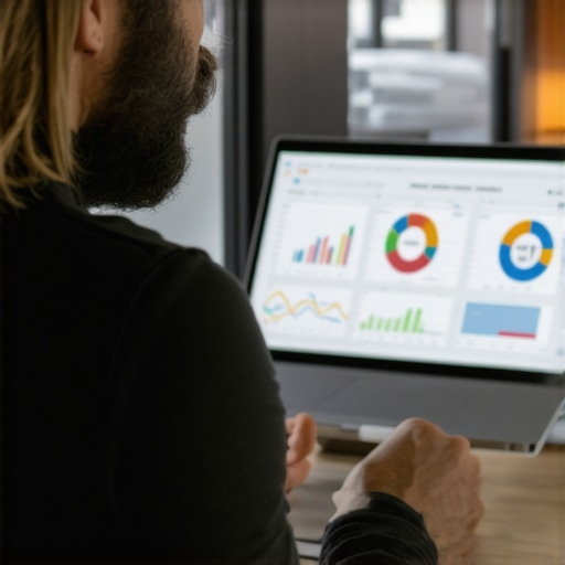 A person analyzing local business rankings using analytics dashboards on a laptop.