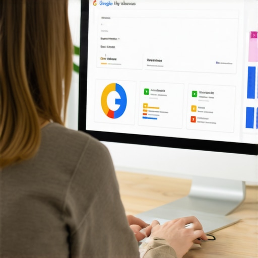 Optimizing Google Business Profile Person working on Google My Business profile with charts and checklist