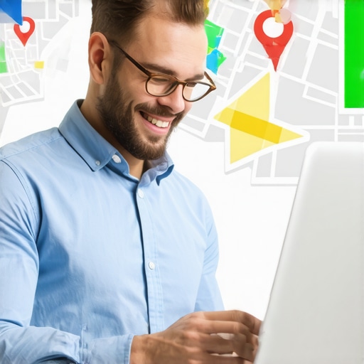 Active Engagement Boosts Map Rankings Business owner responding to reviews on laptop with maps and review icons.