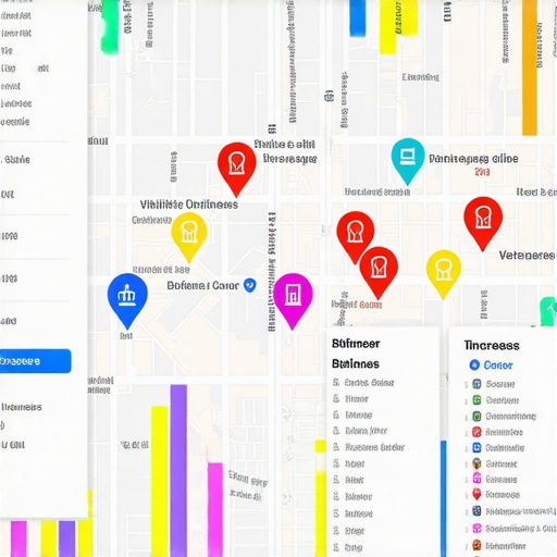 Digital map showing improved local business rankings with visual indicators of ranking improvements