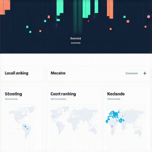 Screenshot of SEO ranking dashboard with maps and analytics