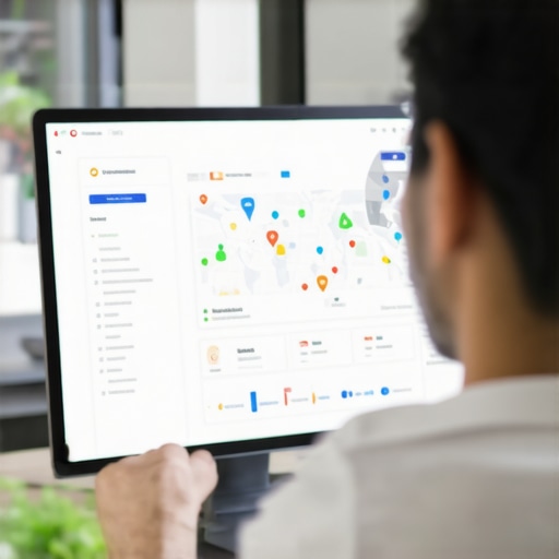 Business owner reviewing local map data and analytics for SEO improvements