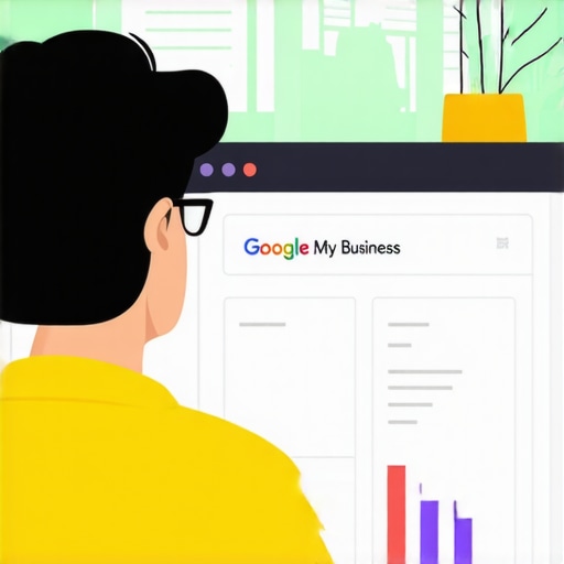 Business owner updating Google My Business profile online.