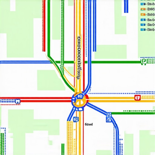 Map illustrating transit routes, traffic patterns, and customer movement data to improve local search ranking.